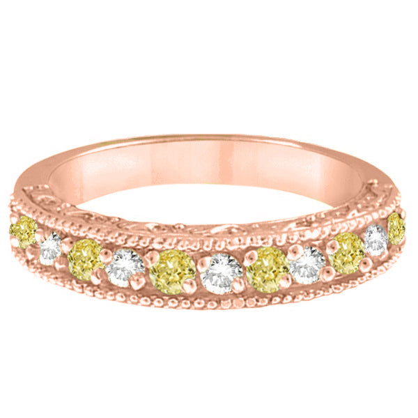 Fancy Yellow Canary & White Diamond Ring Band 14k Rose Gold (0.50ct)