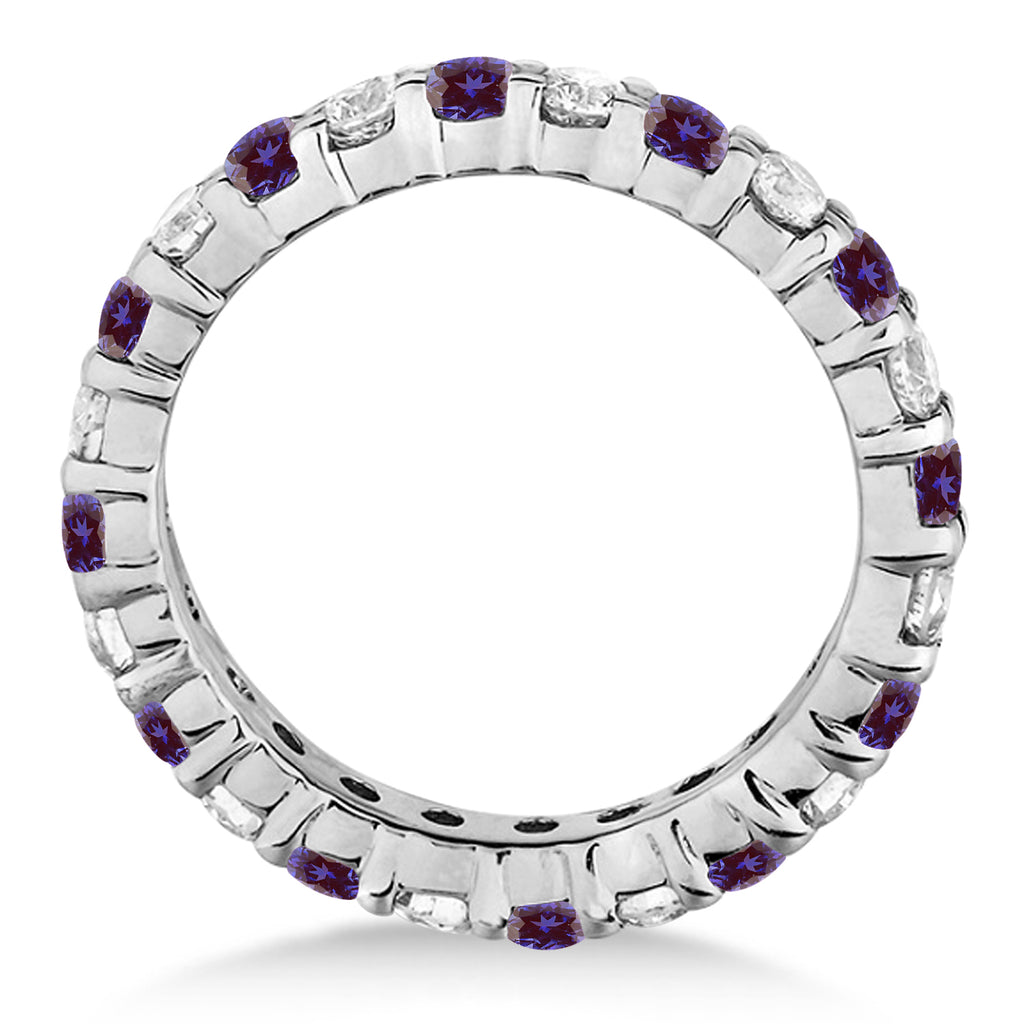 Purple Lab Alexandrite & Diamond Eternity Ring Band 14k White Gold (1.07ct) size 7