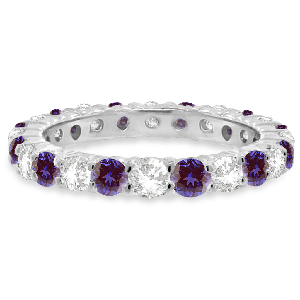 Purple Lab Alexandrite & Diamond Eternity Ring Band 14k White Gold (1.07ct) size 7