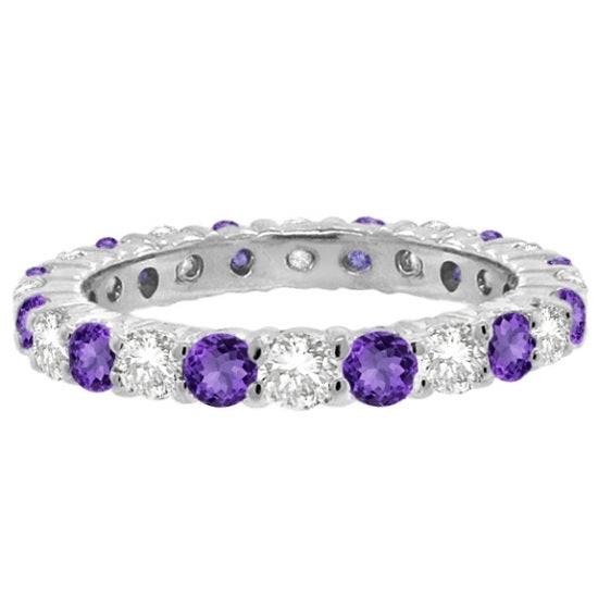 Purple Amethyst & Diamond Eternity Ring Band 14k White Gold (1.07ct)