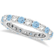 Aquamarine & Diamond Eternity Ring Band 14k White Gold (1.07ct) SIZE 7
