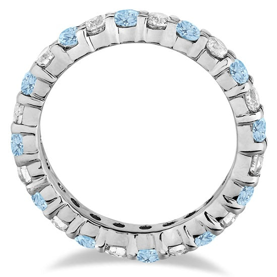 Aquamarine & Diamond Eternity Ring Band 14k White Gold (1.07ct) SIZE 7