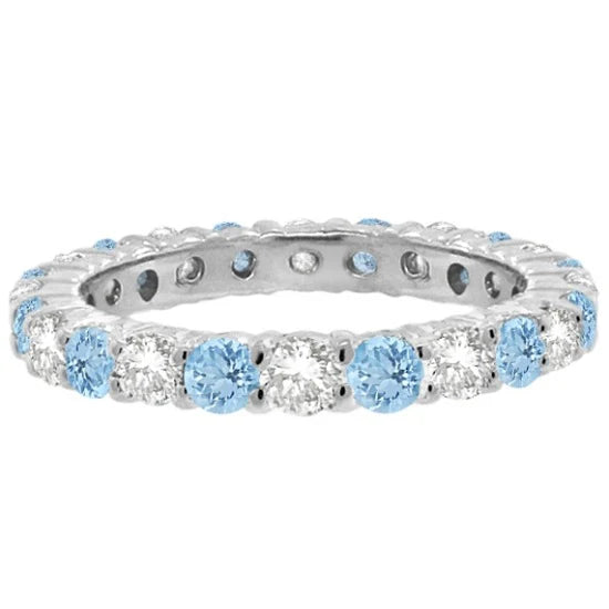 Aquamarine & Diamond Eternity Ring Band 14k White Gold (1.07ct) | SIZE 9