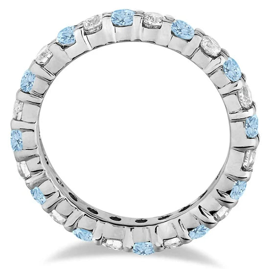 Aquamarine & Diamond Eternity Ring Band 14k White Gold (1.07ct) | SIZE 9