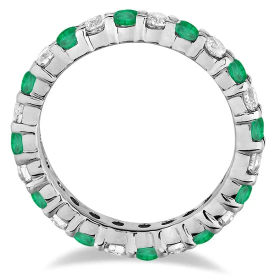 Emerald & Diamond Eternity Ring Band 14k White Gold (1.07ct) size 5.5