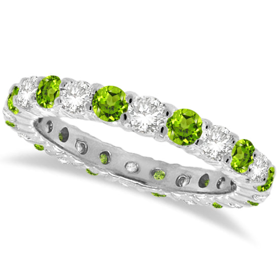 Peridot & Diamond Eternity Ring Band 14k White Gold (1.07ct) SIZE 7