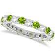 Peridot & Diamond Eternity Ring Band 14k White Gold (1.07ct) SIZE 7