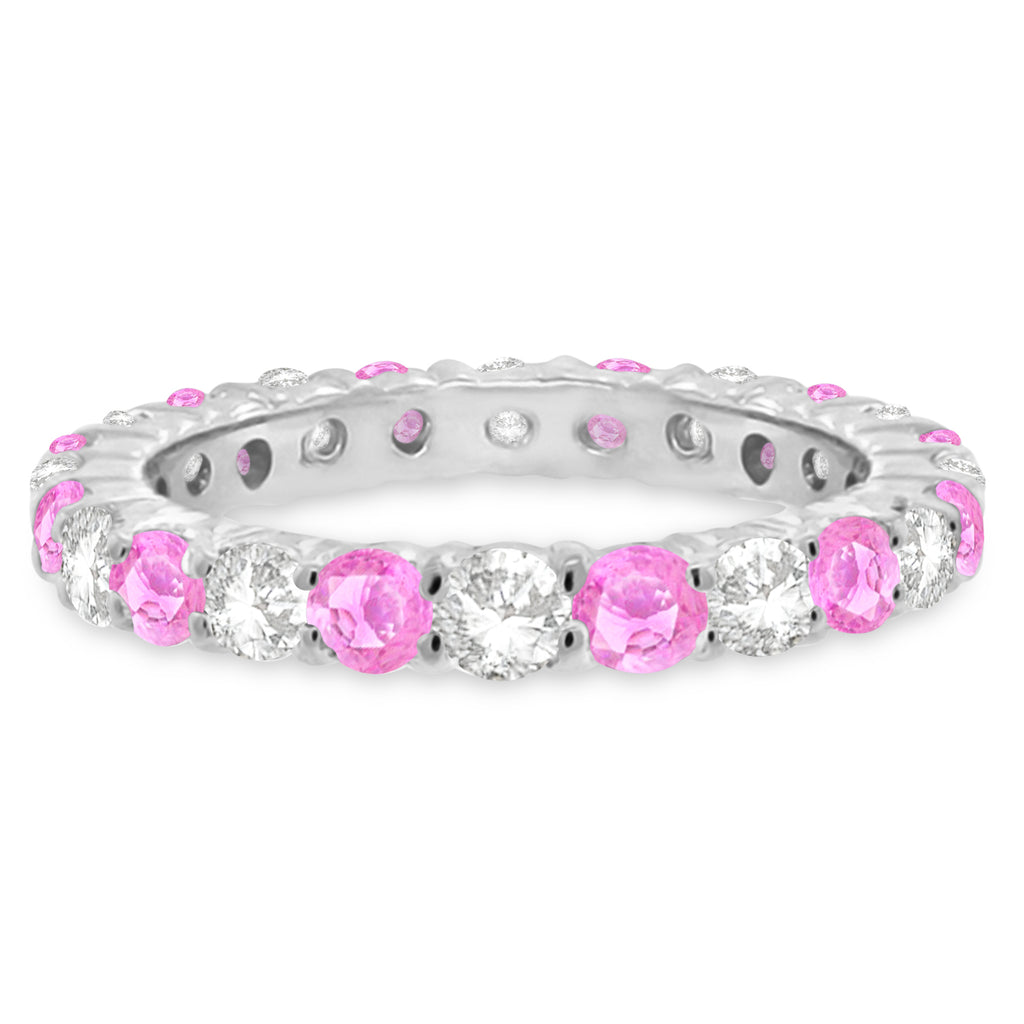 Pink Sapphire & Diamond Eternity Ring Band 14k White Gold (1.07ct) SIZE 7.5