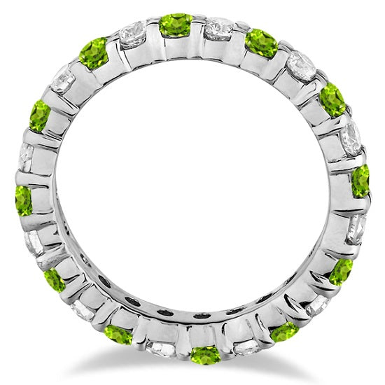 Peridot & Diamond Eternity Ring Band 14k White Gold (1.07ct) SIZE 7
