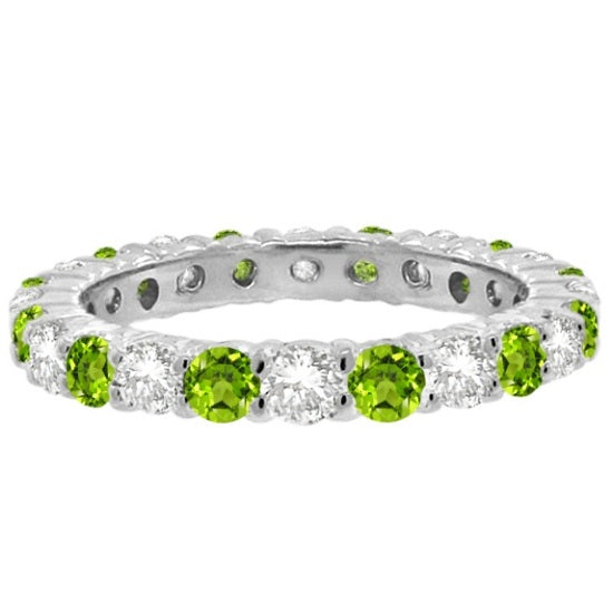 Peridot & Diamond Eternity Ring Band 14k White Gold (1.07ct) SIZE 7