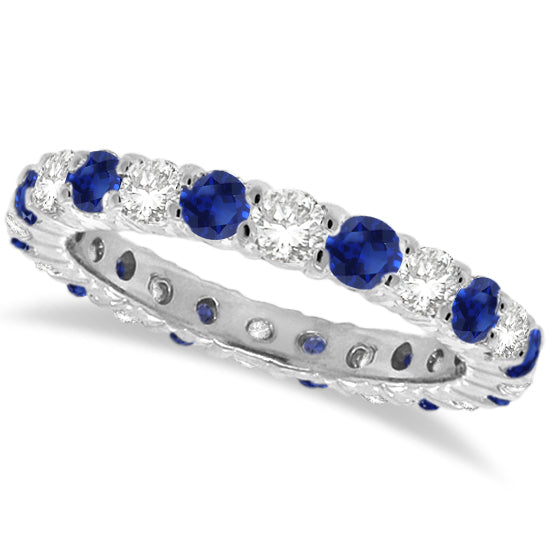 Blue Sapphire & Diamond Eternity Ring Band 14k White Gold (1.07ct) size 5