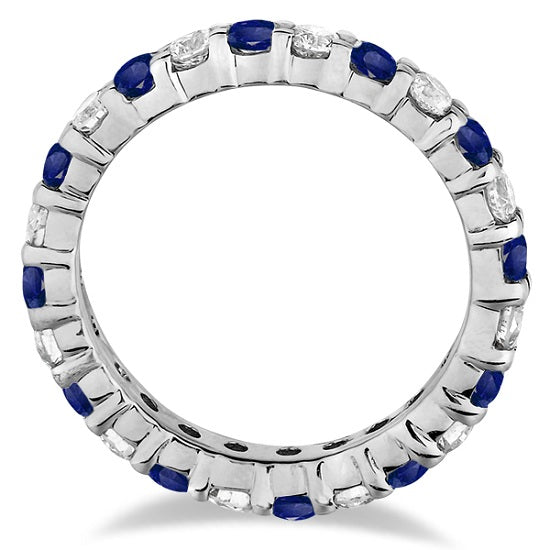 Blue Sapphire & Diamond Eternity Ring Band 14k White Gold (1.07ct) size 5.25