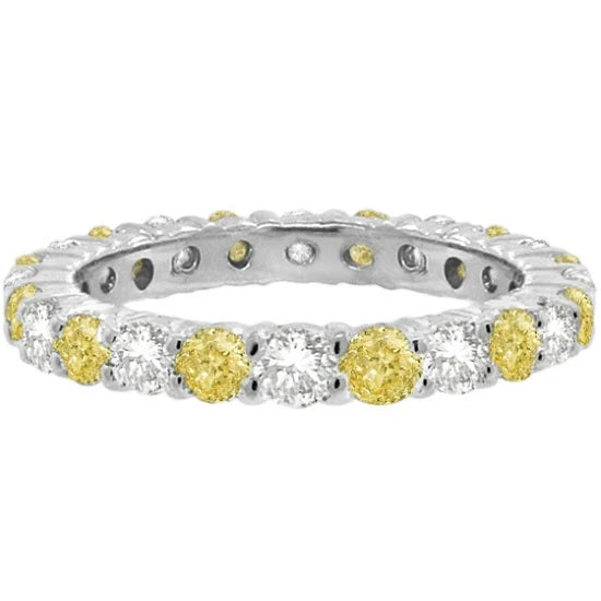 Fancy Yellow Canary & White Diamond Eternity Band 14k Gold (1.07ct) SIZE 6