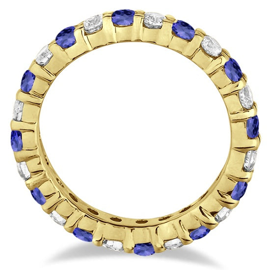 Tanzanite & Diamond Eternity Ring Band 14k Yellow Gold (1.07ct) SIZE 7