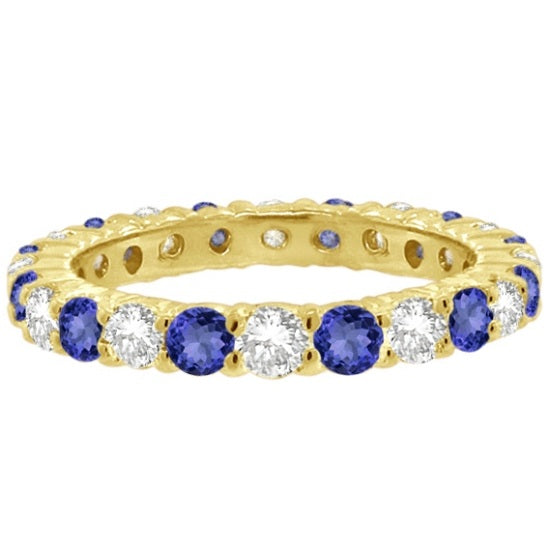 Tanzanite & Diamond Eternity Ring Band 14k Yellow Gold (1.07ct) SIZE 7
