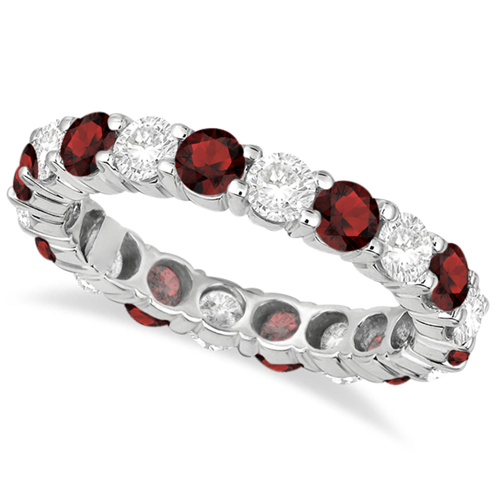 Eternity Diamond & Garnet Anniversary Ring Band 14k White Gold (3.50ct) SIZE 6.5