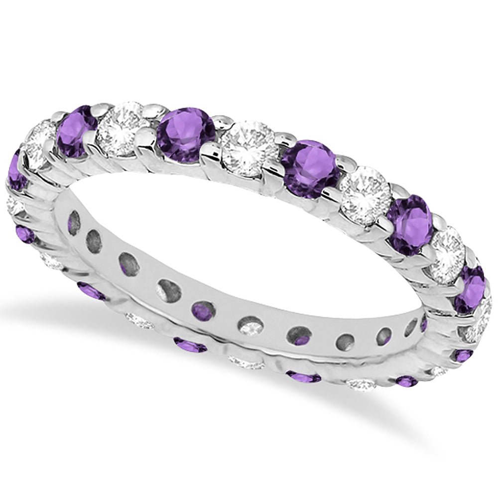 Eternity Diamond & Amethyst Ring Band 14k White Gold (2.40ct) Size 7