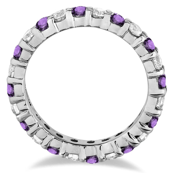 Eternity Diamond & Amethyst Ring Band 14k White Gold (2.40ct) Size 7
