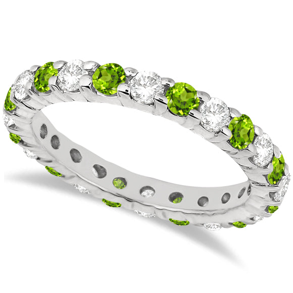 Eternity Diamond & Peridot Ring Band 14k White Gold (2.40ct) size 6
