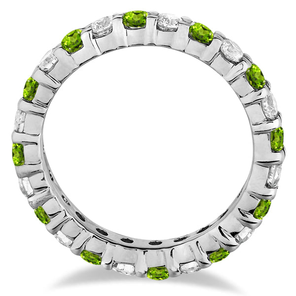 Eternity Diamond & Peridot Ring Band 14k White Gold (2.40ct) size 6