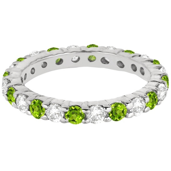 Eternity Diamond & Peridot Ring Band 14k White Gold (2.40ct) size 6