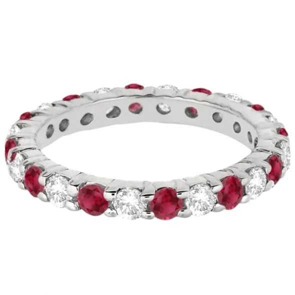 Eternity Lab  Diamond & Ruby Ring Band 14k White Gold (2.35ct) Size 5.5