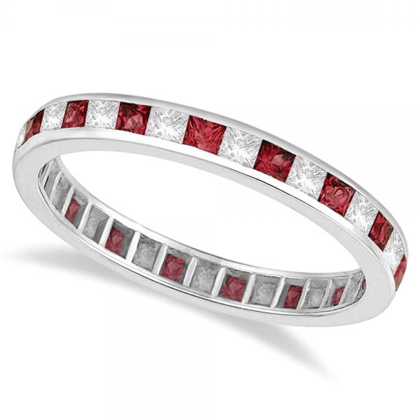 Princess-Cut Garnet & Diamond Eternity Ring 14k White Gold (1.26ct) Size 5