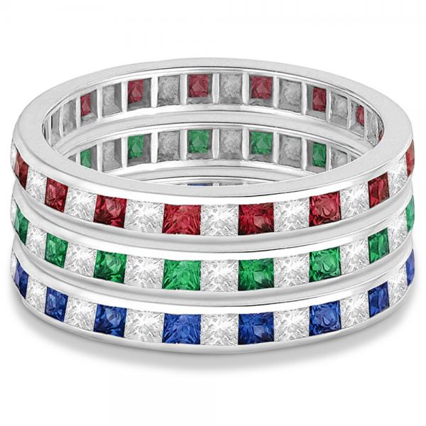 Princess-Cut Garnet & Diamond Eternity Ring 14k White Gold (1.26ct) Size 5