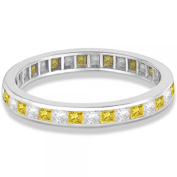 Princess-Cut Yellow & White Diamond Eternity Ring 14k White Gold (1.26ct)