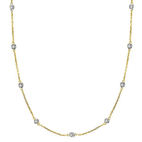Moissanite Station Necklace Bezel-Set in 14k Two Tone Gold (1.50 ctw)