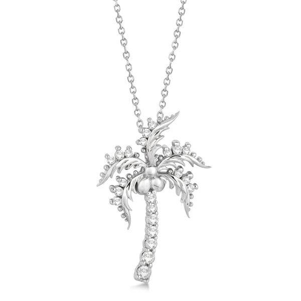 Diamond Palm Tree Pendant Necklace 14K White Gold (0.37ct)