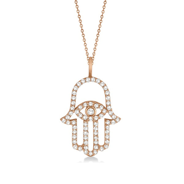 Lab Grown Diamond Hamsa Evil Eye Pendant Necklace 14k Rose Gold (0.51ct)