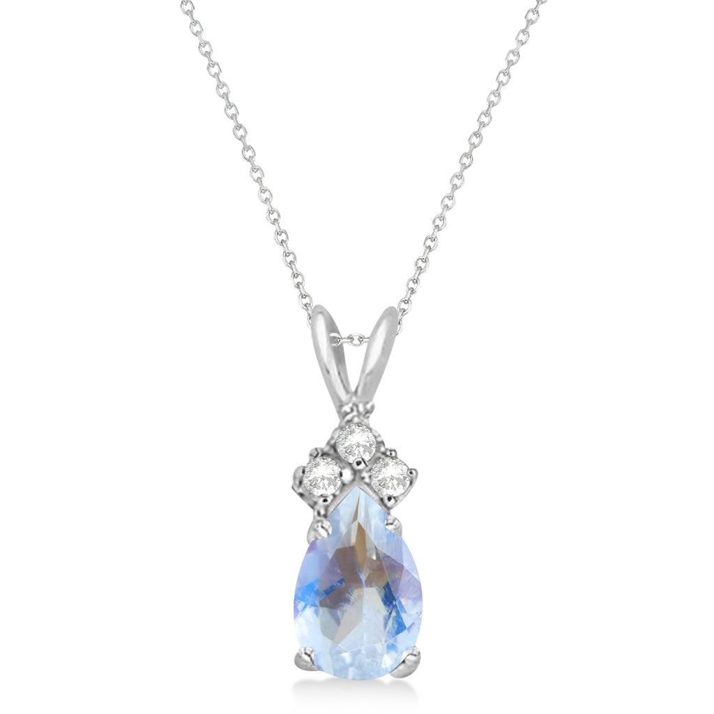 Pear Moonstone & Diamond Solitaire Pendant 14k White Gold (0.75ct)