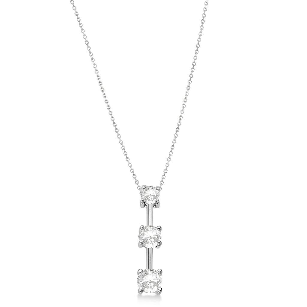 Three-Stone Graduated Diamond Pendant Necklace 14k White Gold (1.00ct)