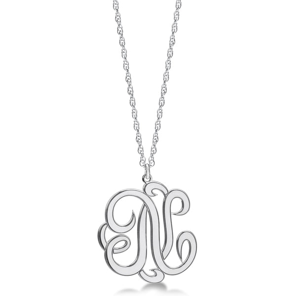 Personalized Single Initial Cursive "B" Monogram Necklace Sterling Silver