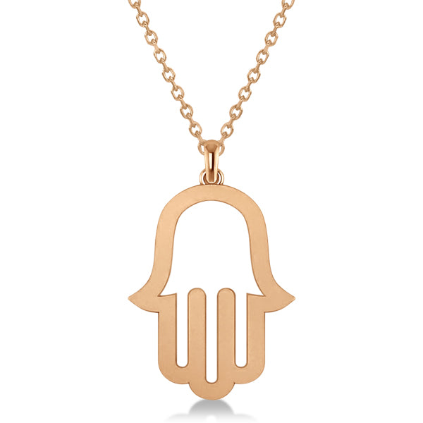 Hamsa Amulet Necklace Plain Metal Pendant 14K Rose Gold
