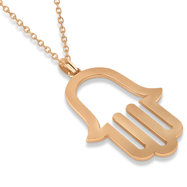 Hamsa Amulet Necklace Plain Metal Pendant 14K Rose Gold