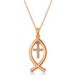 Christian Fish Cross Pendant Necklace 14k Rose Gold