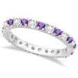 Diamond and Amethyst Eternity Ring Guard Band 14K White Gold (0.64ct) Size 7