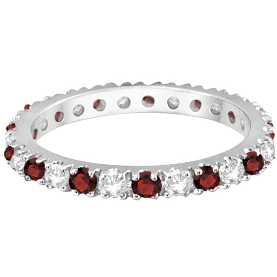 Diamond and Garnet Eternity Band Stackable Ring 14K White Gold (0.51ct) size 5