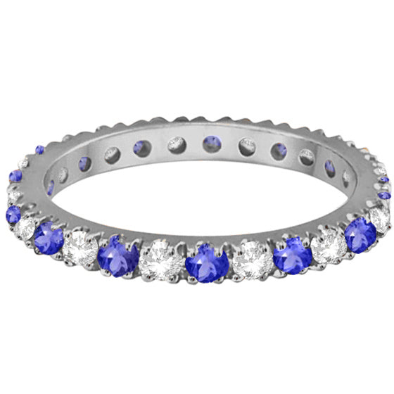 Tanzanite & Diamond Eternity Stackable Ring Band 14K White Gold (0.75ct) size 8