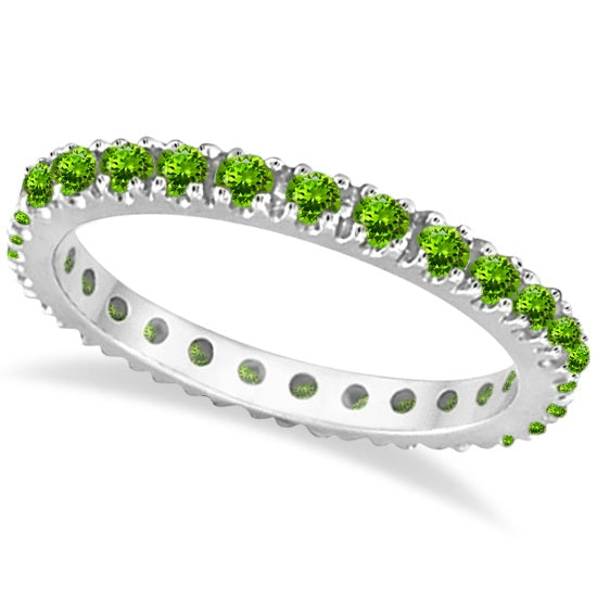 Peridot Eternity Stackable Ring Band 14K White Gold (0.75ct) Size 4.5