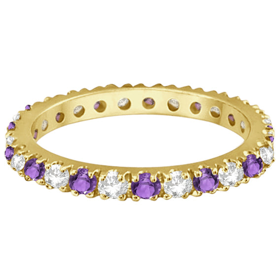 Diamond and Amethyst Eternity Band Stack Ring 14K Yellow Gold (0.64ct) Size 4.75