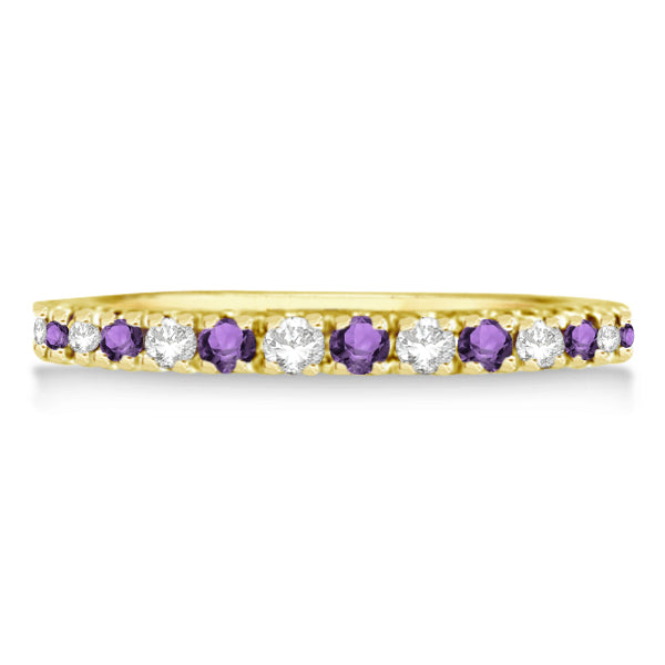 Diamond and Amethyst Eternity Band Stack Ring 14K Yellow Gold (0.64ct) Size 4.75
