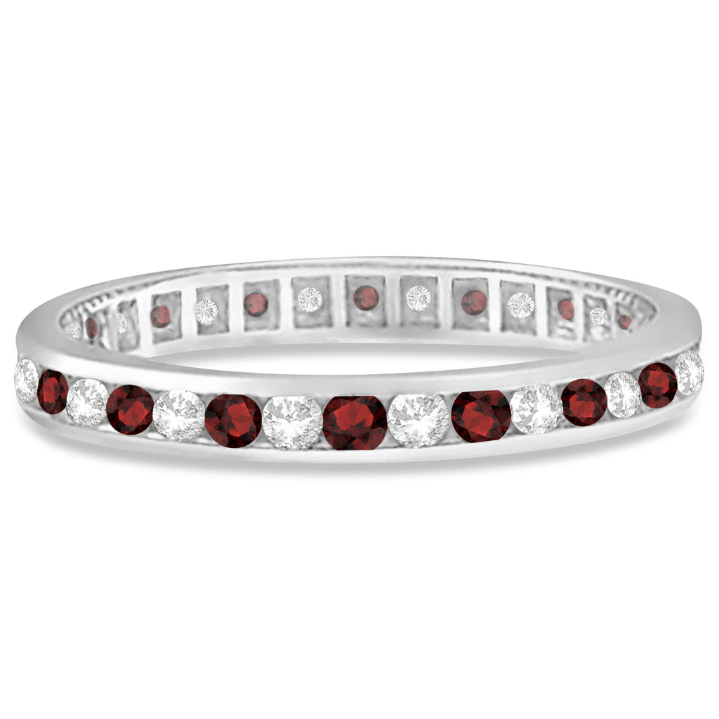 Garnet & Diamond Channel-Set Ring Eternity Band 14k White Gold (1.04ct) 5