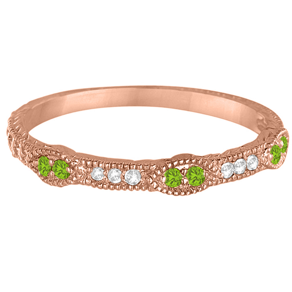 Vintage Stacking Diamond & Peridot Ring Band 14k Rose Gold (0.15ct)