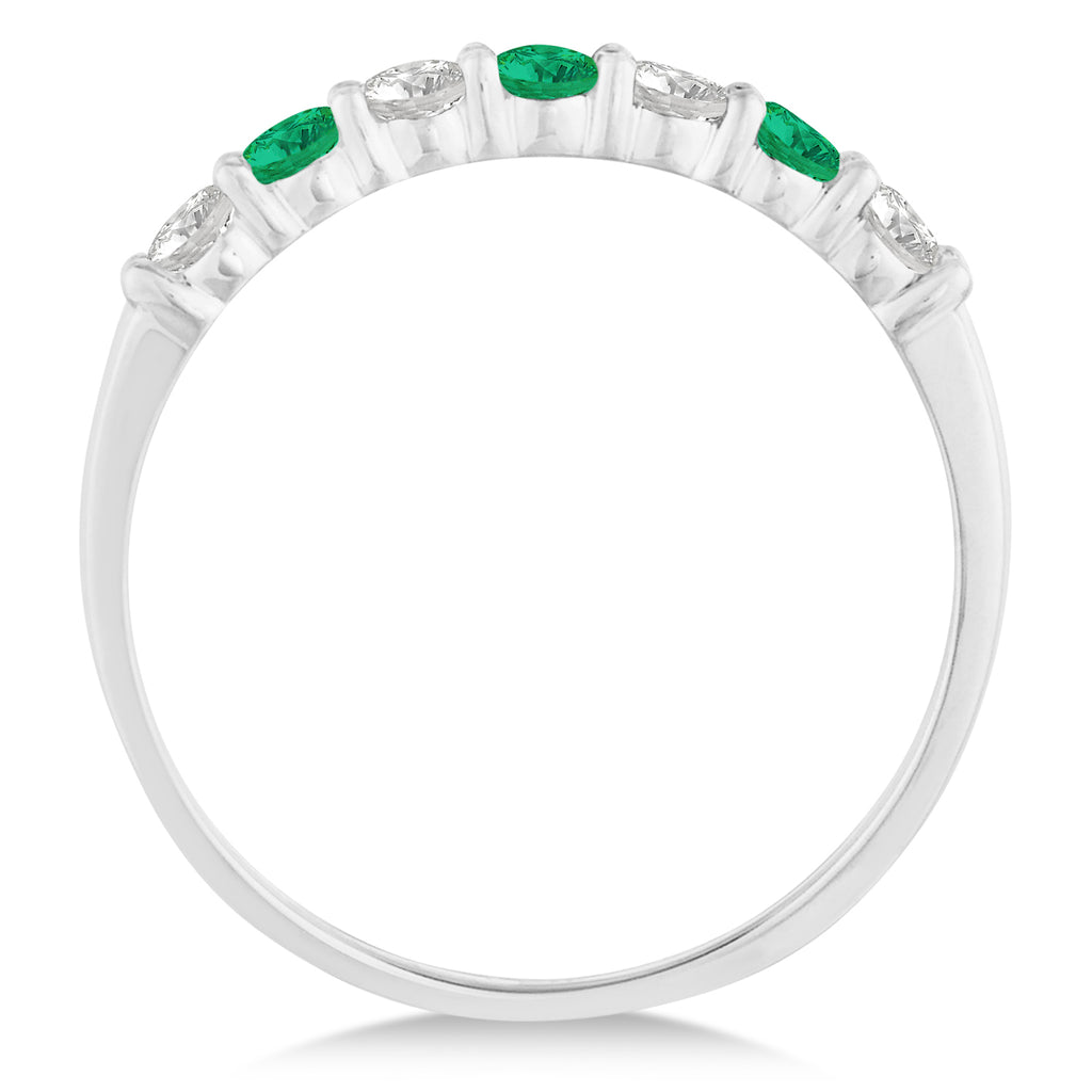 Diamond & Emerald 7 Stone Wedding Band 14k White Gold (0.50ct)