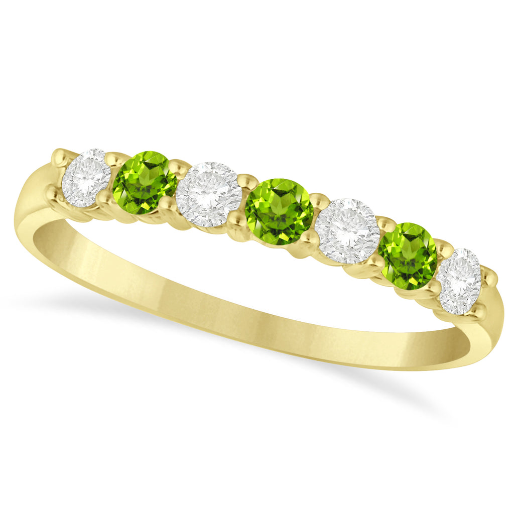 Diamond & Peridot 7 Stone Wedding Band 14k Yellow Gold (0.50ct)