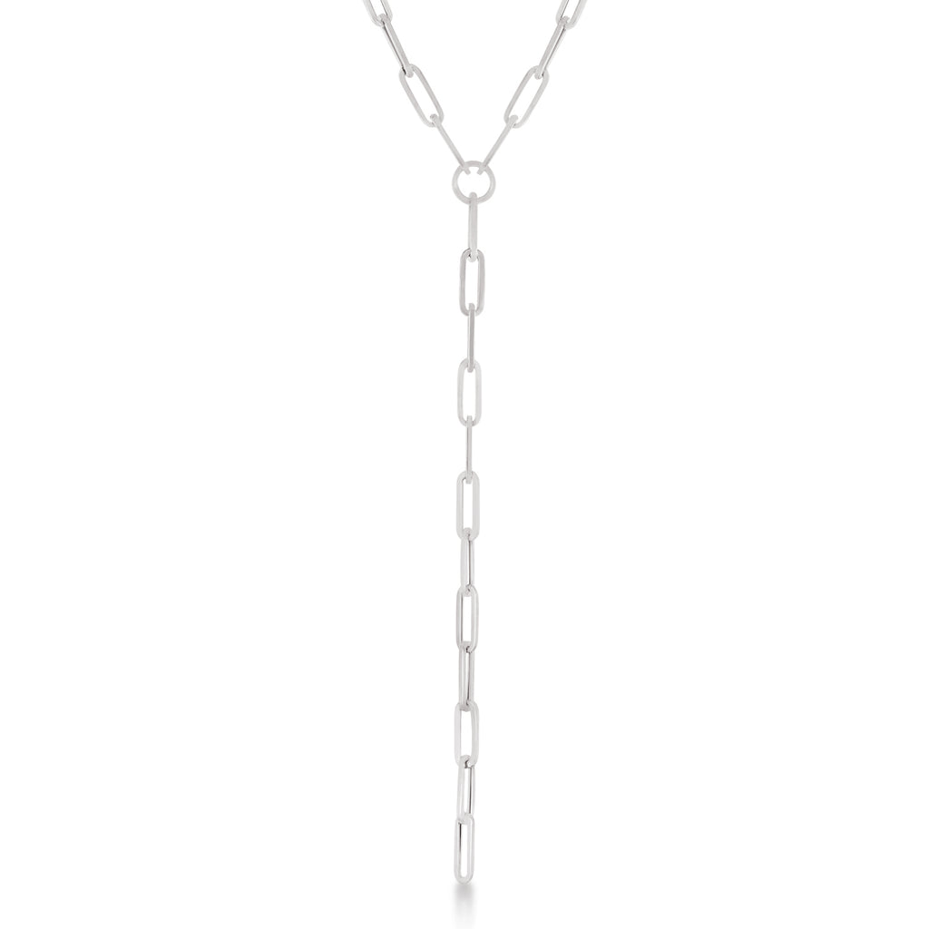 Lariat Paperclip Link Y-Shaped Chain Necklace 14k White Gold