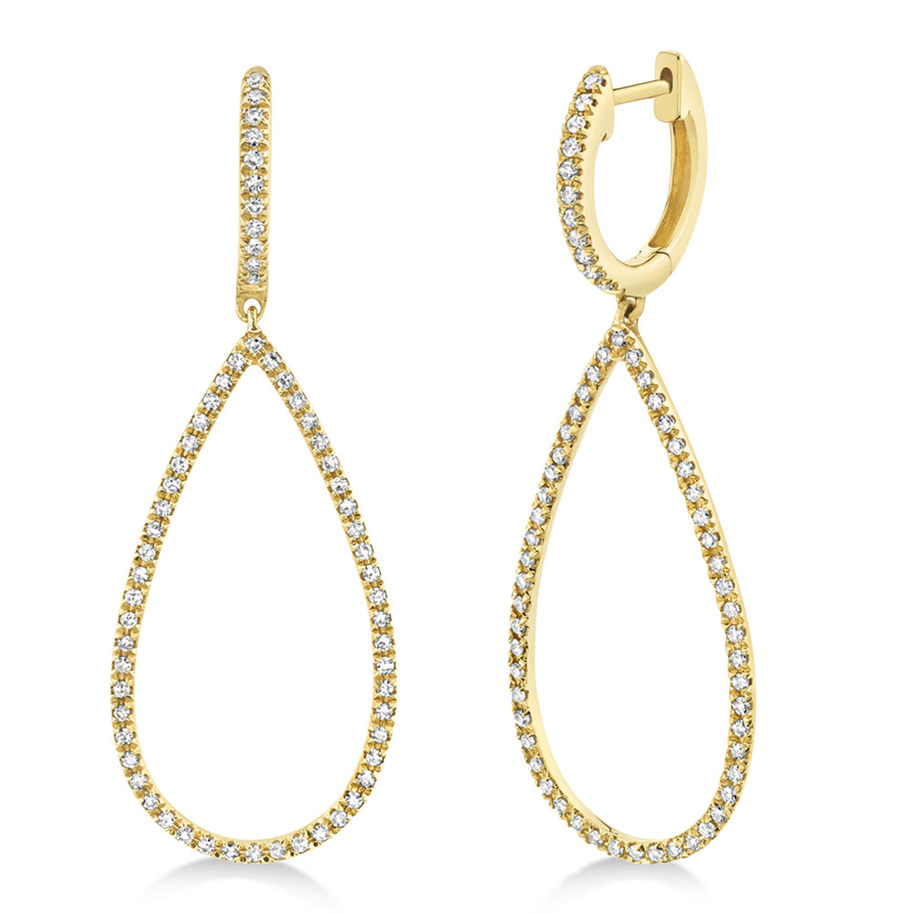 Diamond Huggie Teardrop Shape Drop Earrings 14k Yellow Gold (0.40ct)